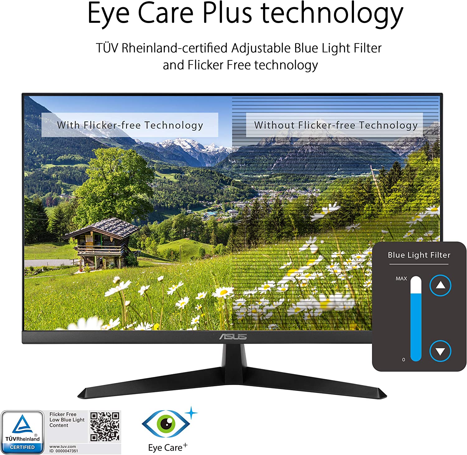 Asus 27-inch Monitor VY279 Eye Care 1920 x 1080p 75Hz 1ms IPS Panel FreeSync Bluelight Filter