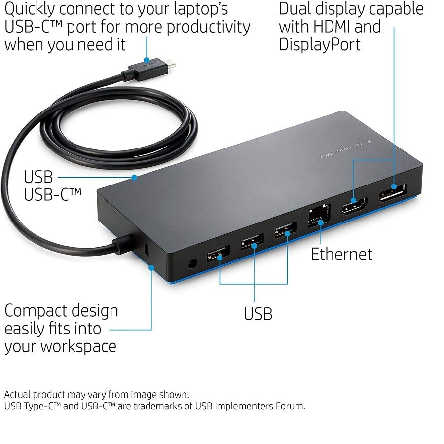 HP Elite USB-C Docking Station with 65W AC Charger for USB-C Laptops